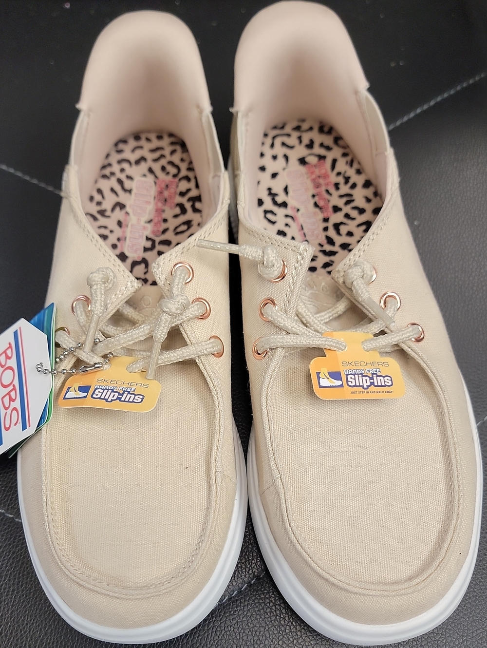 Skechers BOBS Slip-Ins Women's Canvas Moccasins in Beige